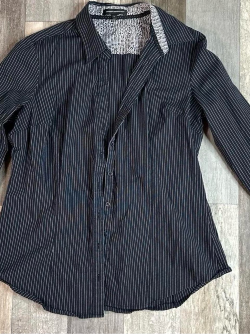 Women's Black Pinstripe Button-Up Shirt - Classic Office Style Large